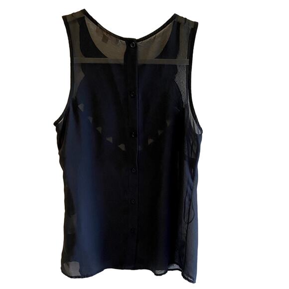 Kenar Navy Blue Sleeveless Sheer Round Neck Embroidered Blouse Size M - Picture 2 of 7